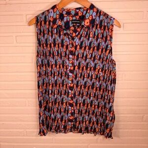 Wildfang Retro Floral The Empower Plisse Button up Top, Women’s Size medium